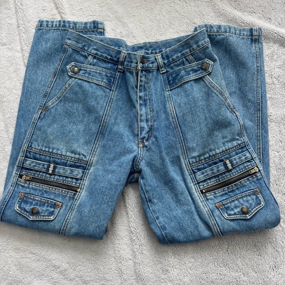 H.I.C. Y2K Utility Cargo Jeans Zipper Pocket‎ Denim Pants Tagged 33 Fits 30